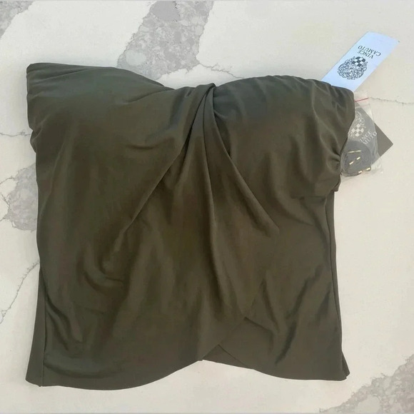Vince Camuto Draped Bandeau Tankini Top Strapless Halter Vacay Dark Green XS - Picture 5 of 9